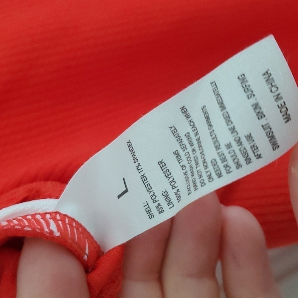 Red Ruffled Strap Ribbed Bathing Suit - Picture 5 of 6